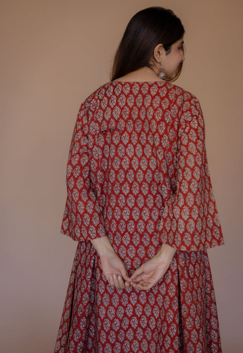 Sarah Red Bagru Cotton Kali Kurta