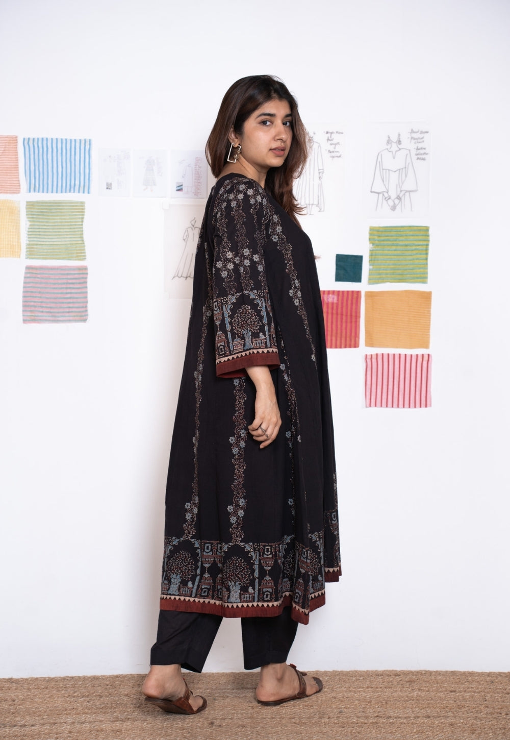 Prisha Black Ajrakh Cotton kali Kurta