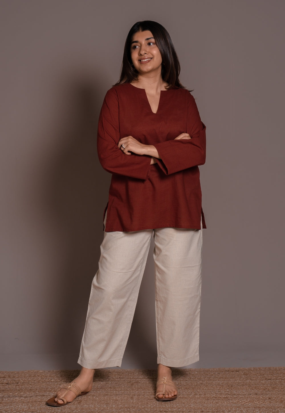 Madder Solid Slub Cotton Straight Short Top - DyeVerse