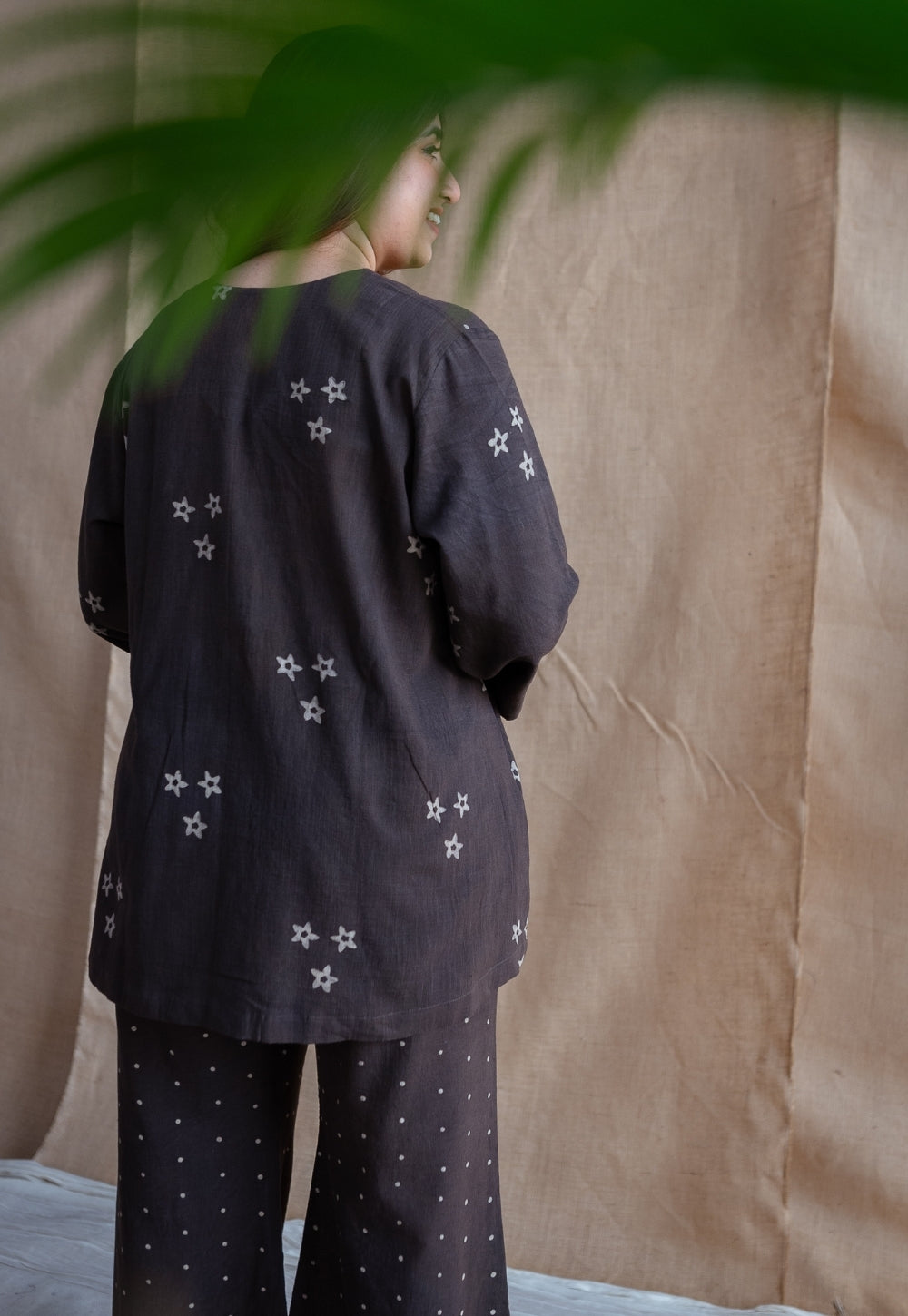 Samita Charcoal Straight Dabu Slub Cotton Co-Ord Set (Set of 2)
