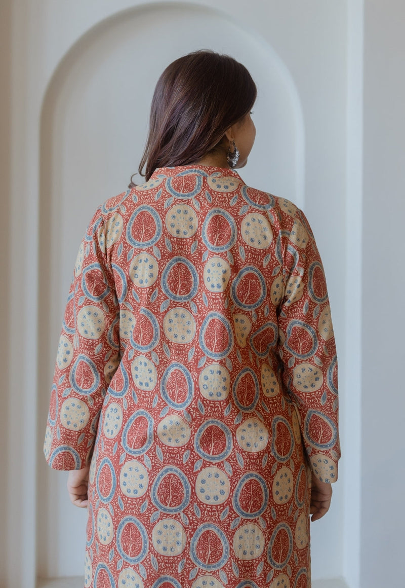 Aarna Red Ajrakh Cotton Straight Kurta