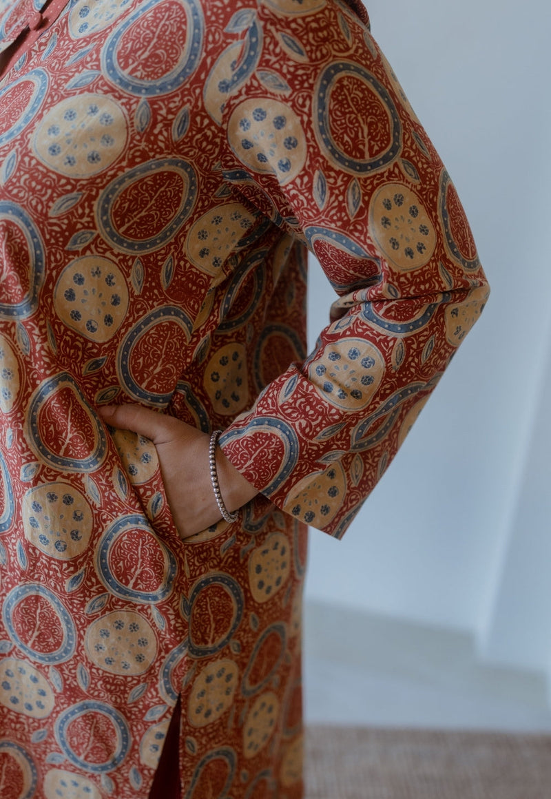 Aarna Red Ajrakh Cotton Straight Kurta