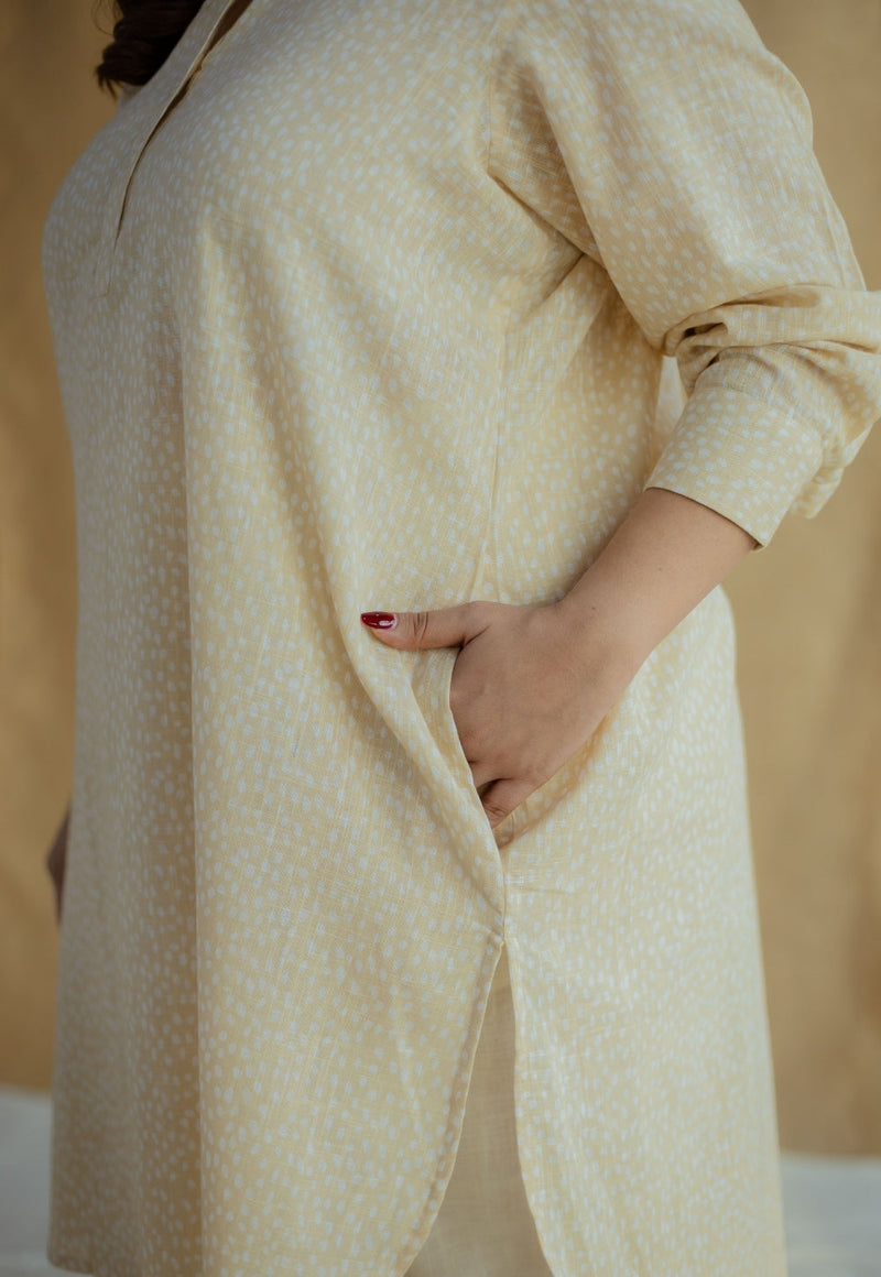 Nashwa Cream Hand Block Print Slub Cotton A Line Kurta