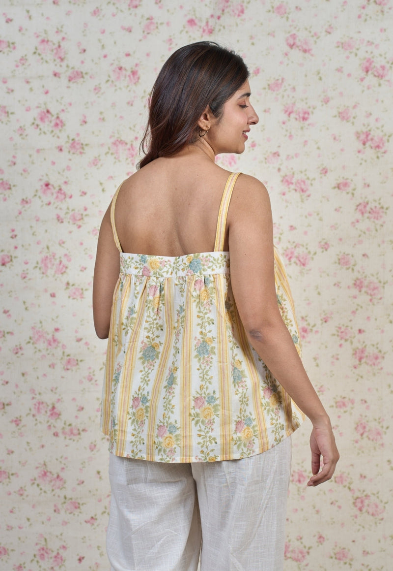Ivy Yellow Sanganeri Mul Cotton A Line Short Top