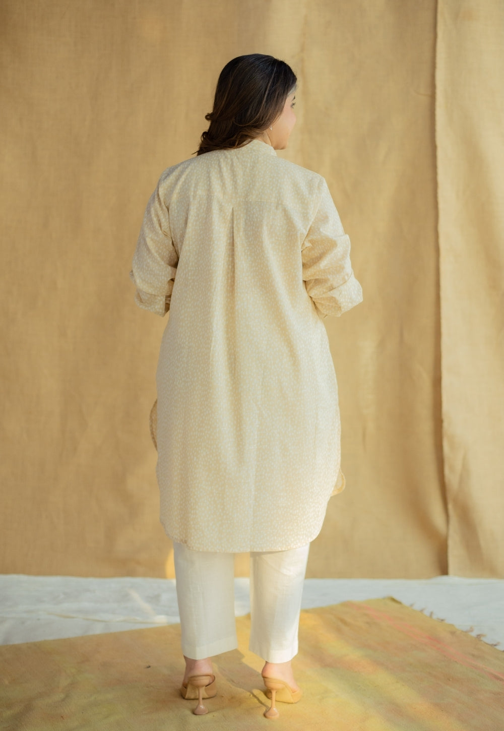 Nashwa Cream Hand Block Print Slub Cotton A Line Kurta