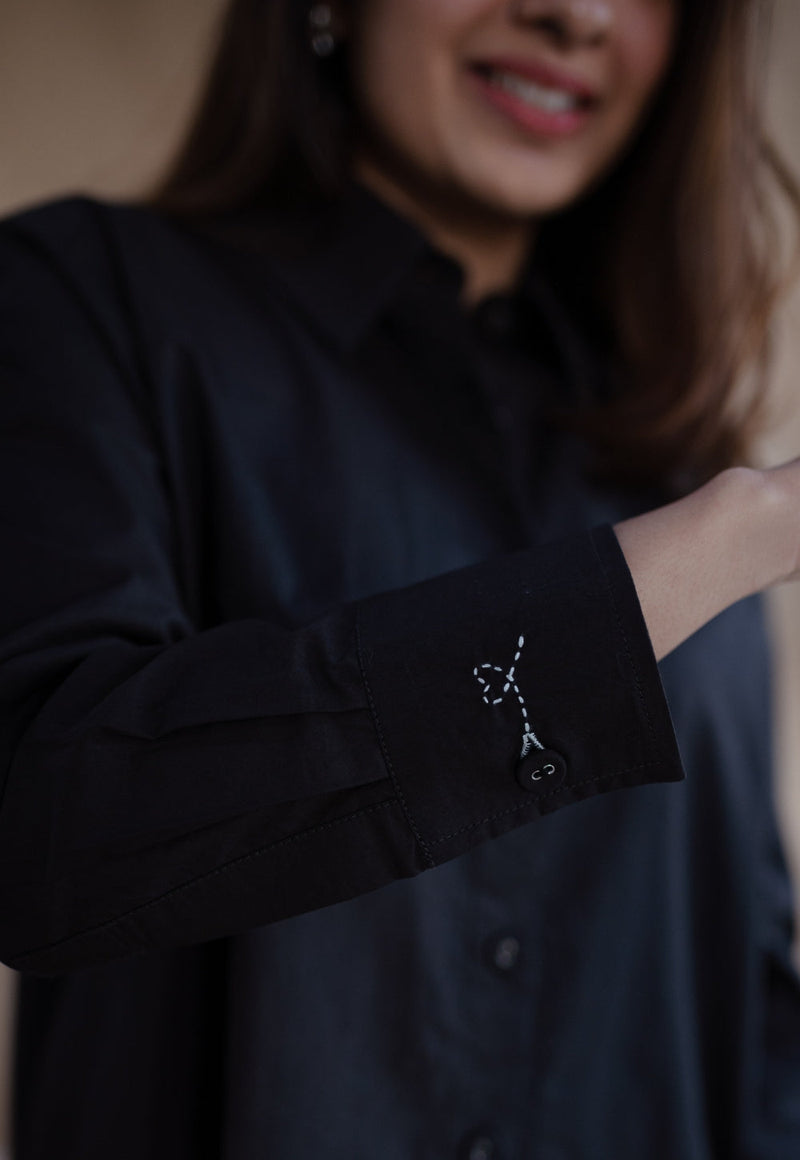 TIECO DyeVerse - Black Poplin Cotton Embroidered Shirt