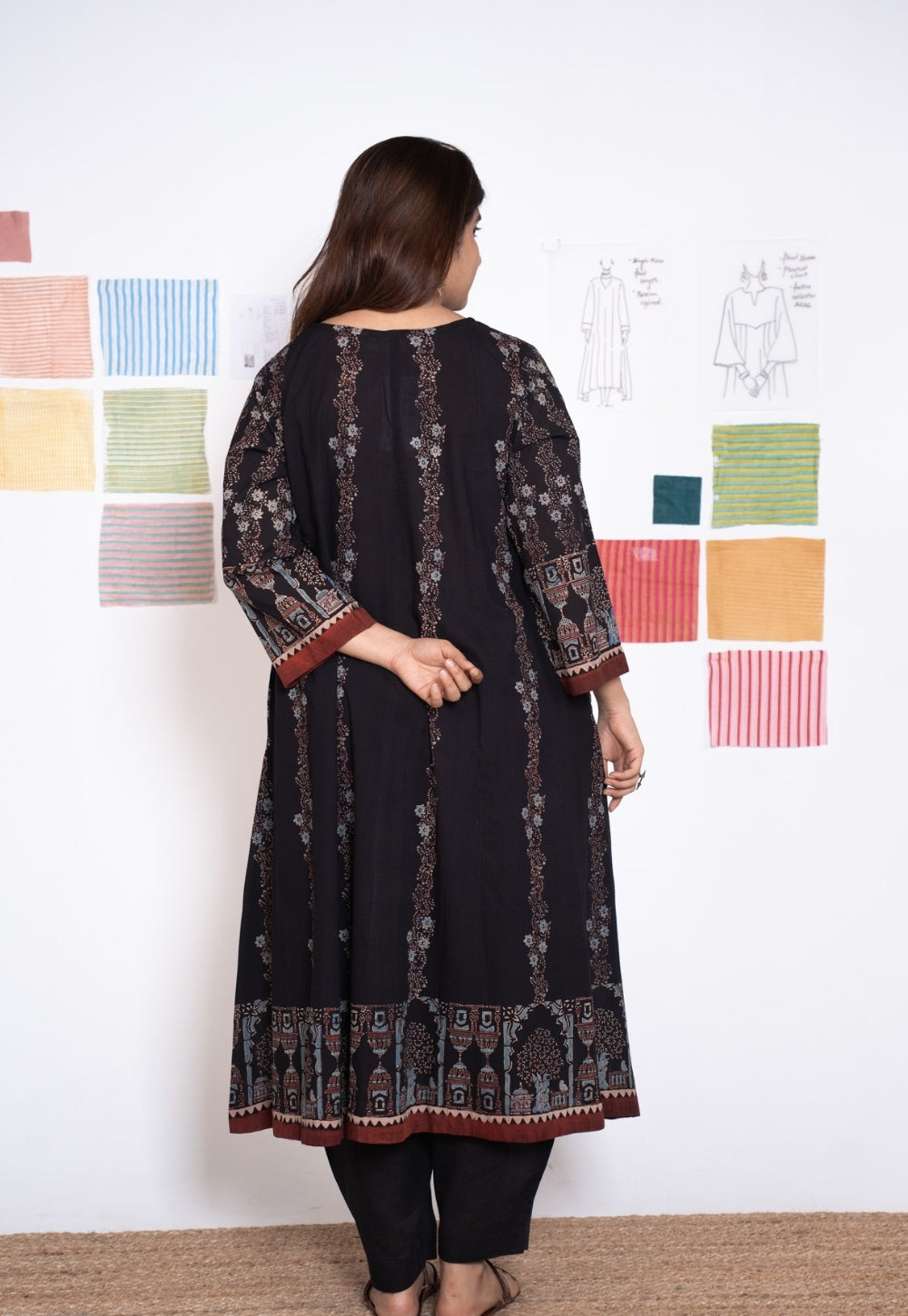 Prisha Black Ajrakh Cotton kali Kurta
