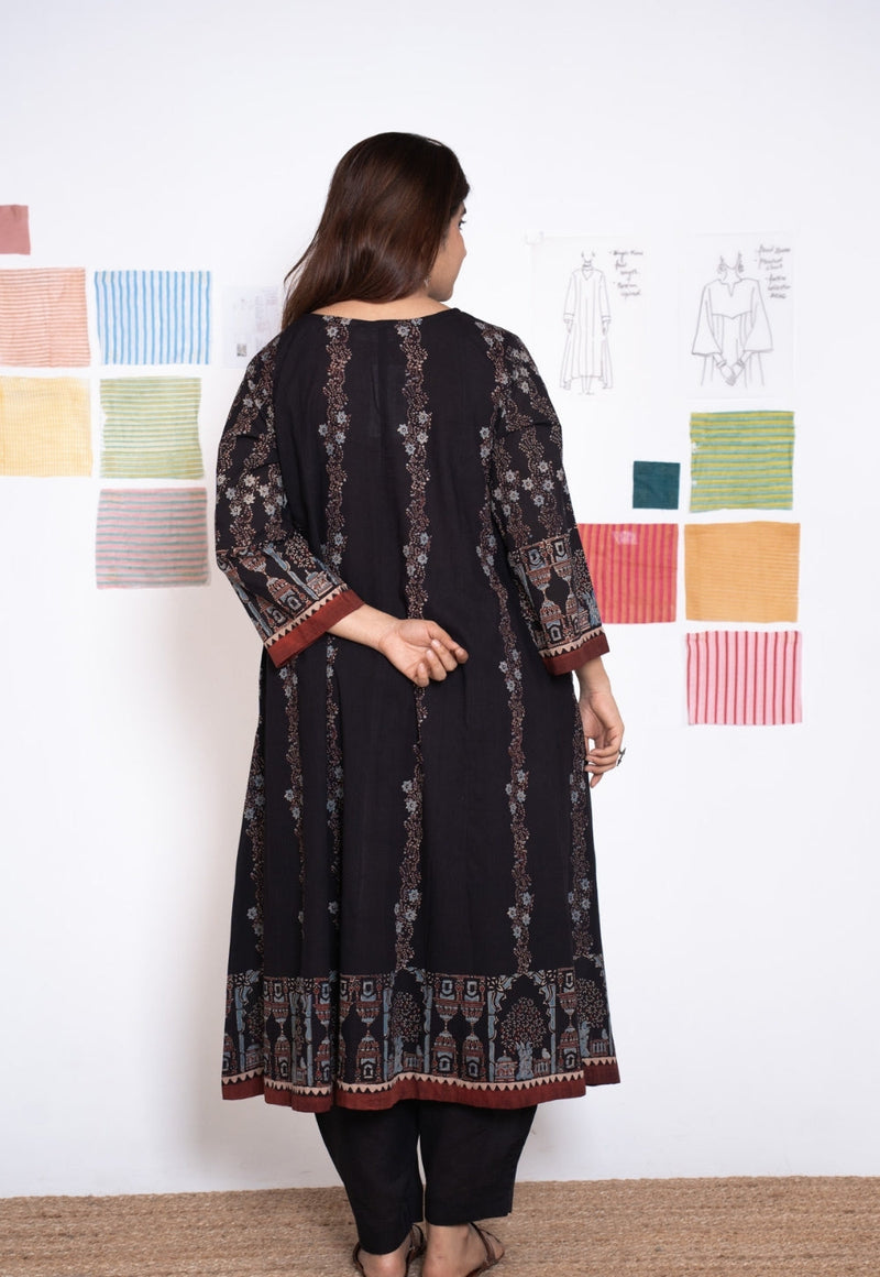 Prisha Black Ajrakh Cotton kali Kurta
