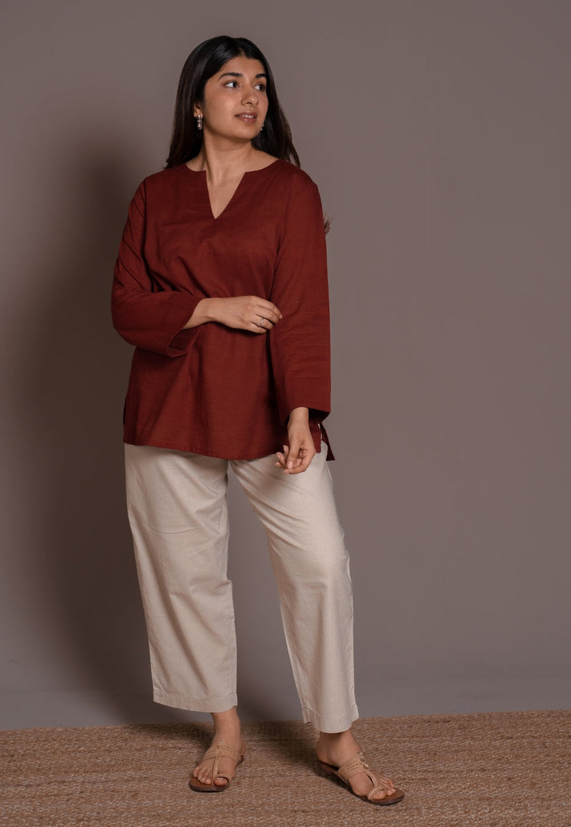 Madder Solid Slub Cotton Straight Short Top - DyeVerse