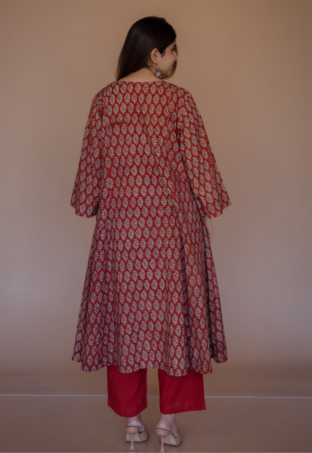 Sarah Red Bagru Cotton Kali Kurta