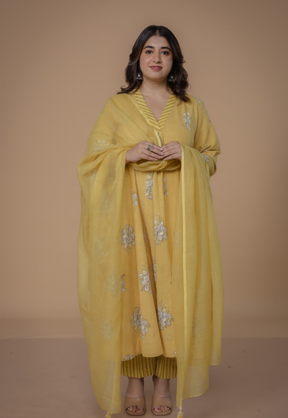 Yashi Yellow Dabu Slub Cotton Straight Pant