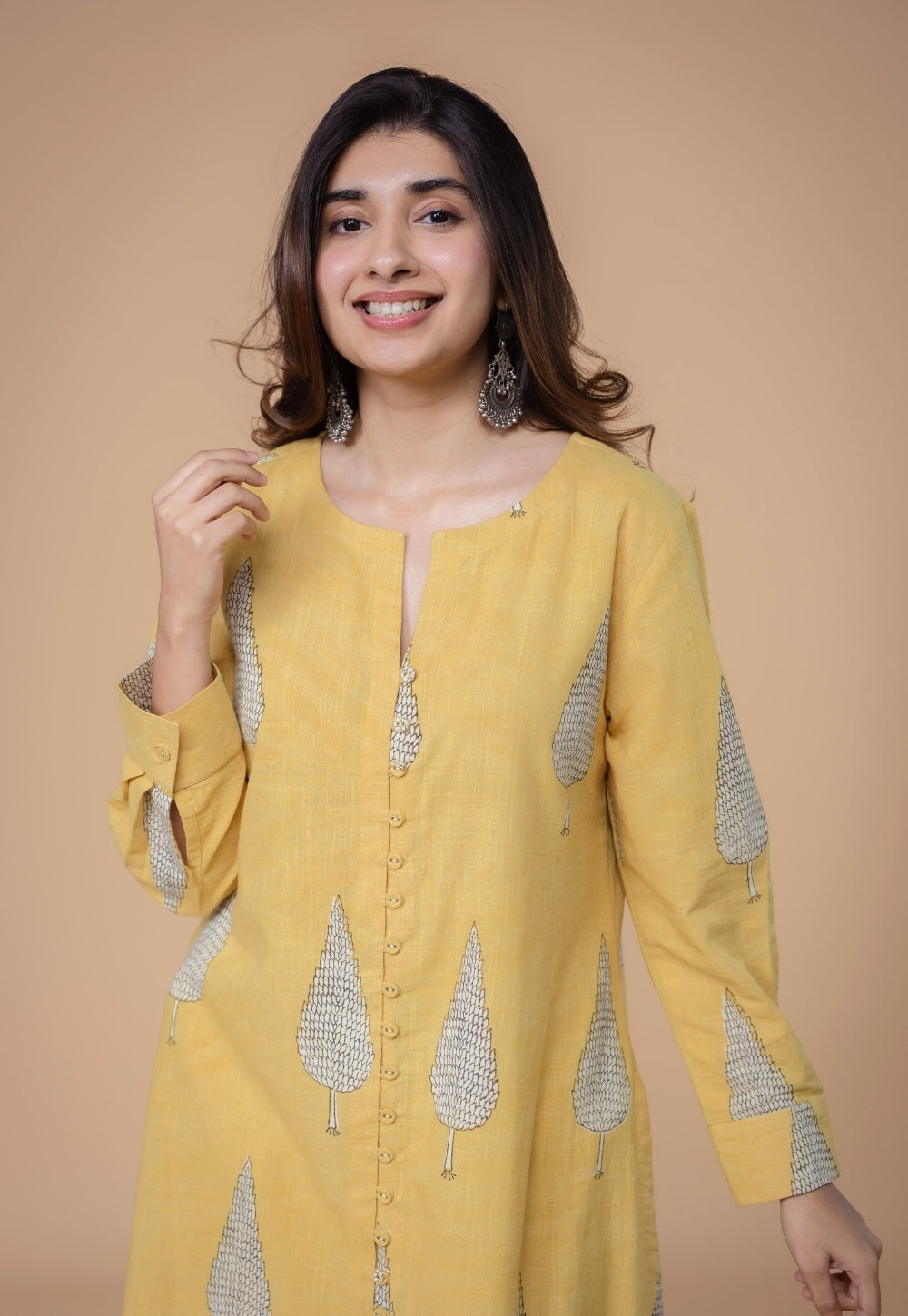 Ruchi Yellow Dabu Slub Cottton Straight Kurta