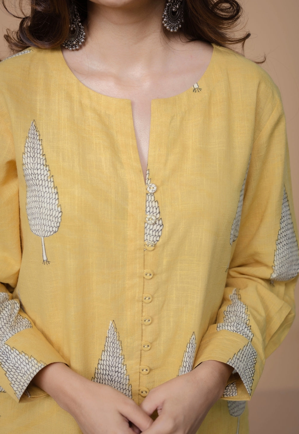 Ruchi Yellow Dabu Slub Cottton Straight Kurta