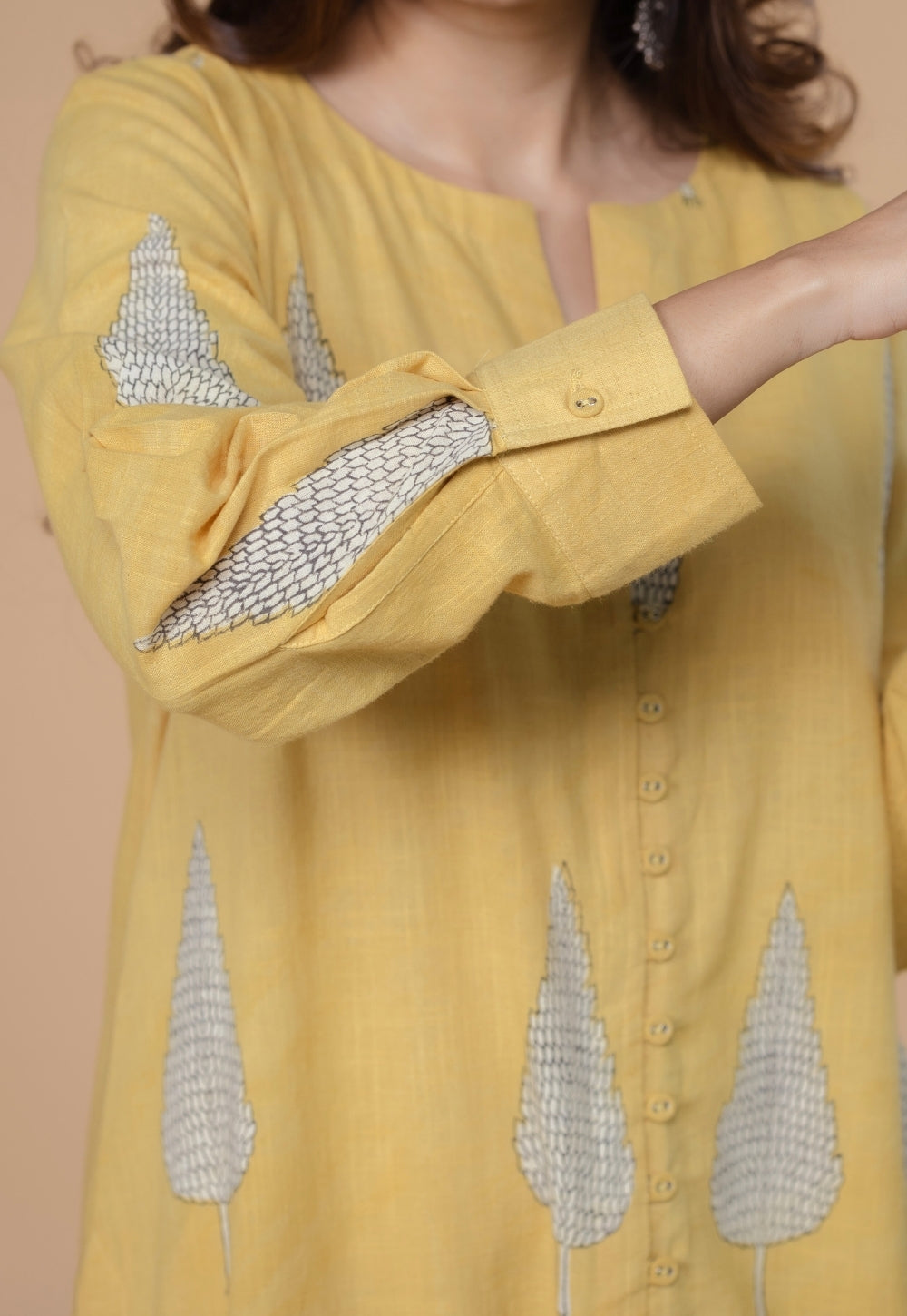 Ruchi Yellow Dabu Slub Cottton Straight Kurta
