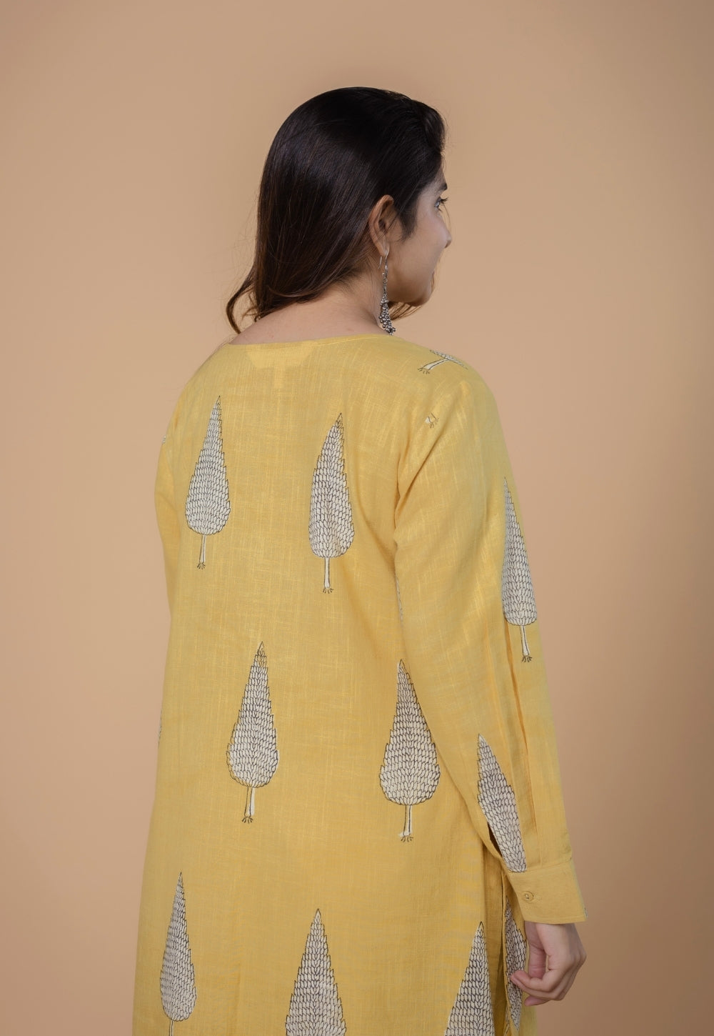 Ruchi Yellow Dabu Slub Cottton Straight Kurta