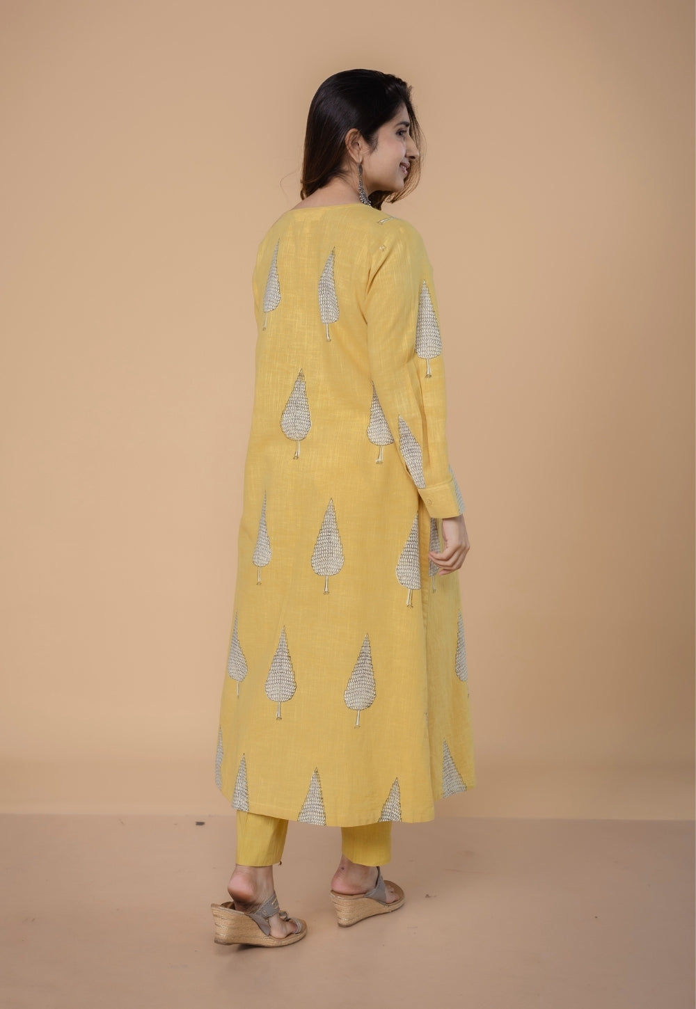 Ruchi Yellow Dabu Slub Cottton Straight Kurta