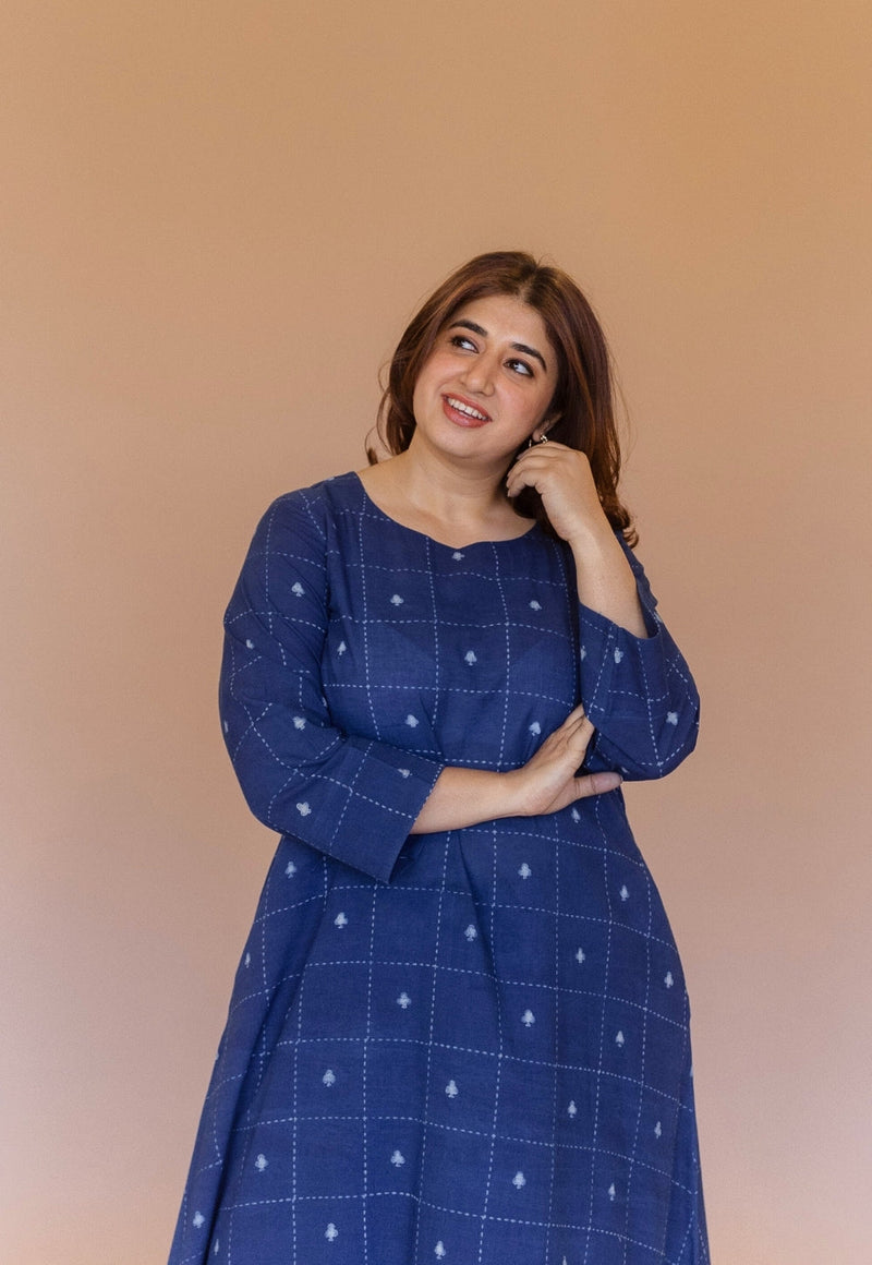 Shriya Blue Dabu Cotton A Line Co-Ord Set