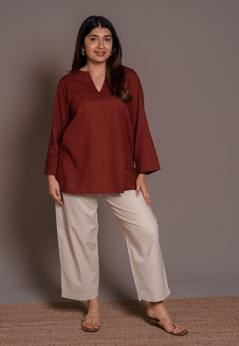 Madder Solid Slub Cotton Straight Short Top - DyeVerse