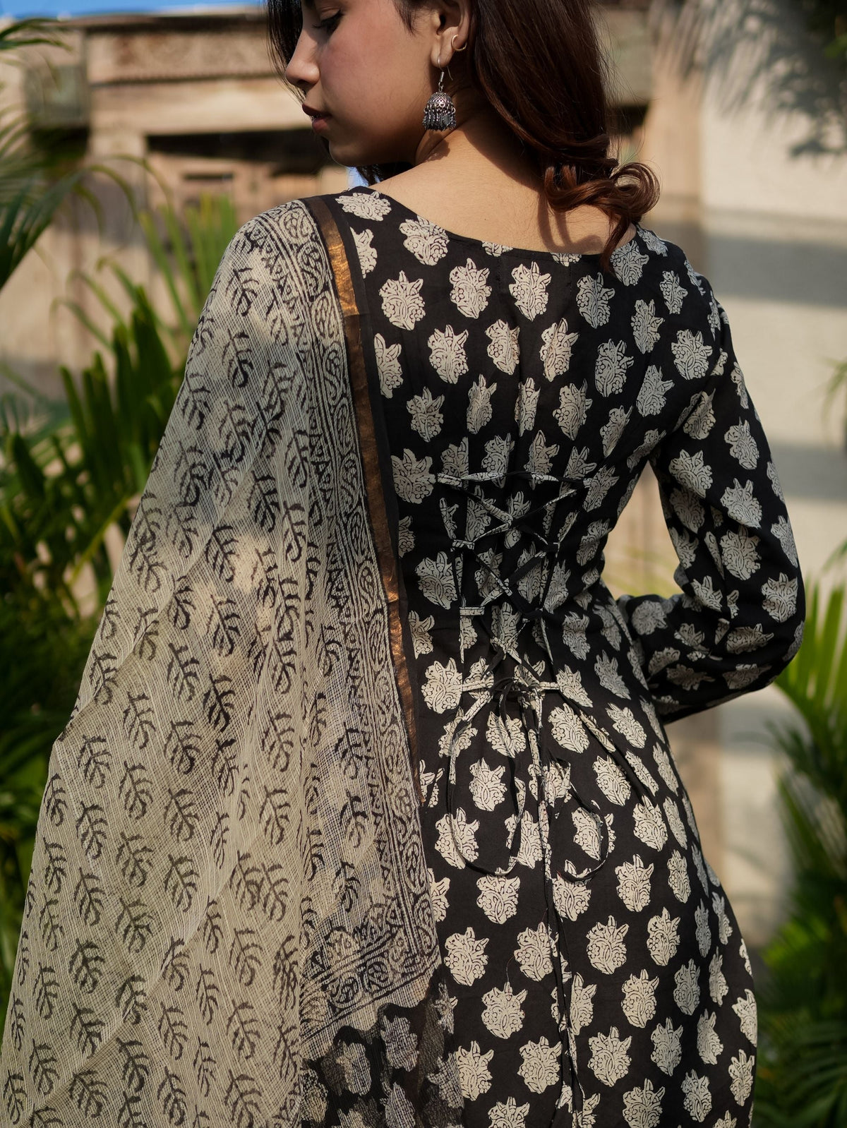 Jasmin Black Cotton Kurta Set with Farshi Salwar with Cotton Dupatta