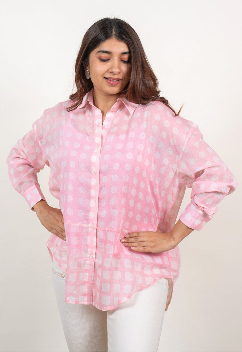 Ruhi Pink Batik MulMul Anti-Fit Shirt