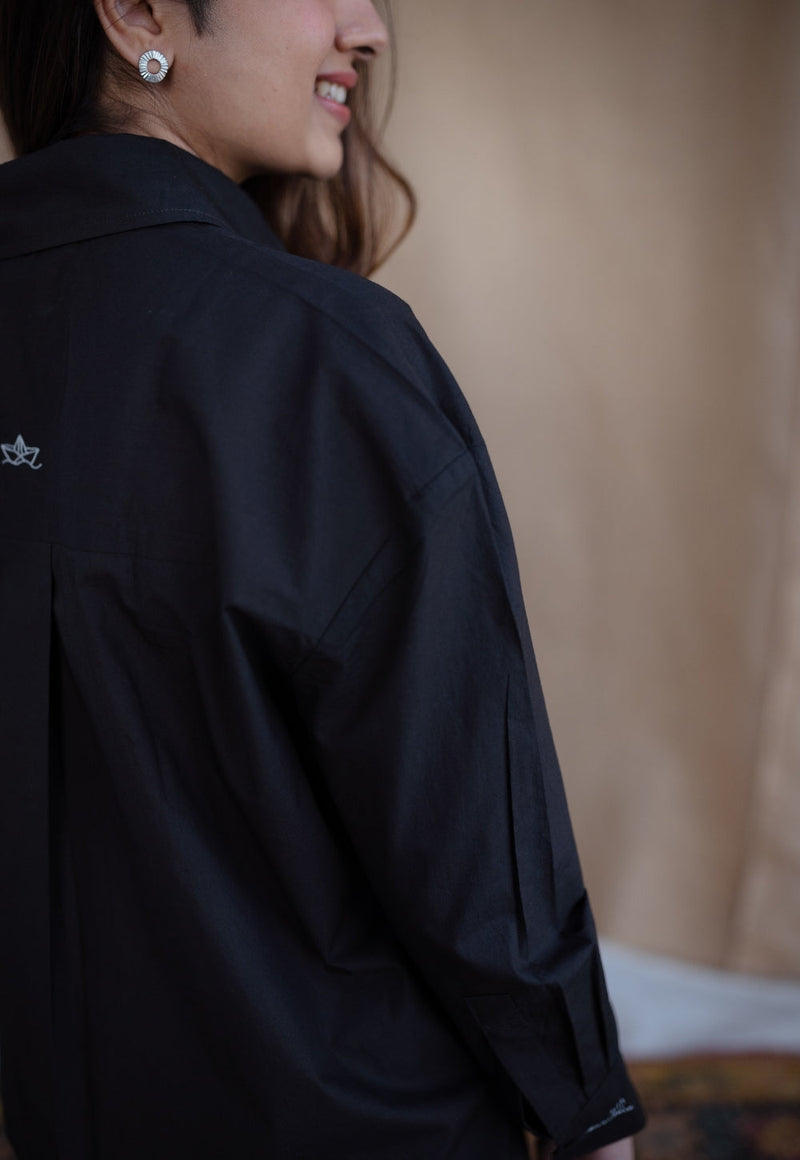 TIECO DyeVerse - Black Poplin Cotton Embroidered Shirt