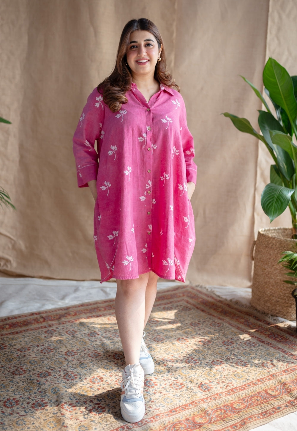 Elijah Dabu Slub Cotton Embroidered Dress