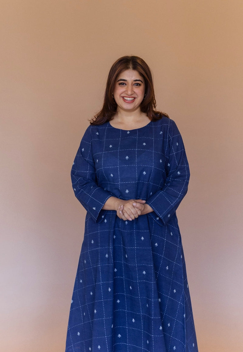Shriya Blue Dabu Cotton A Line Co-Ord Set