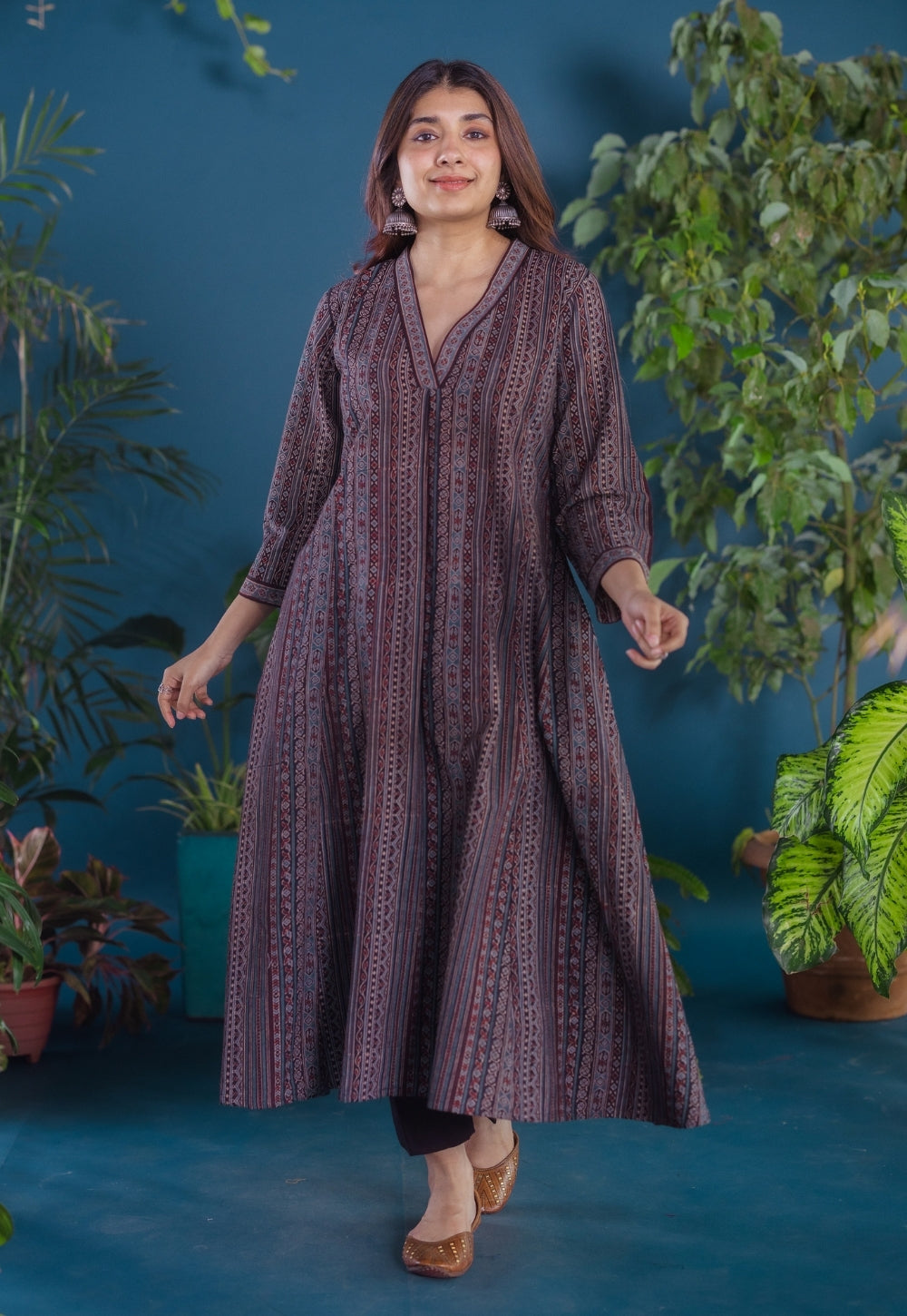 Jinal Black Ajrakh Cotton Kali Kurta