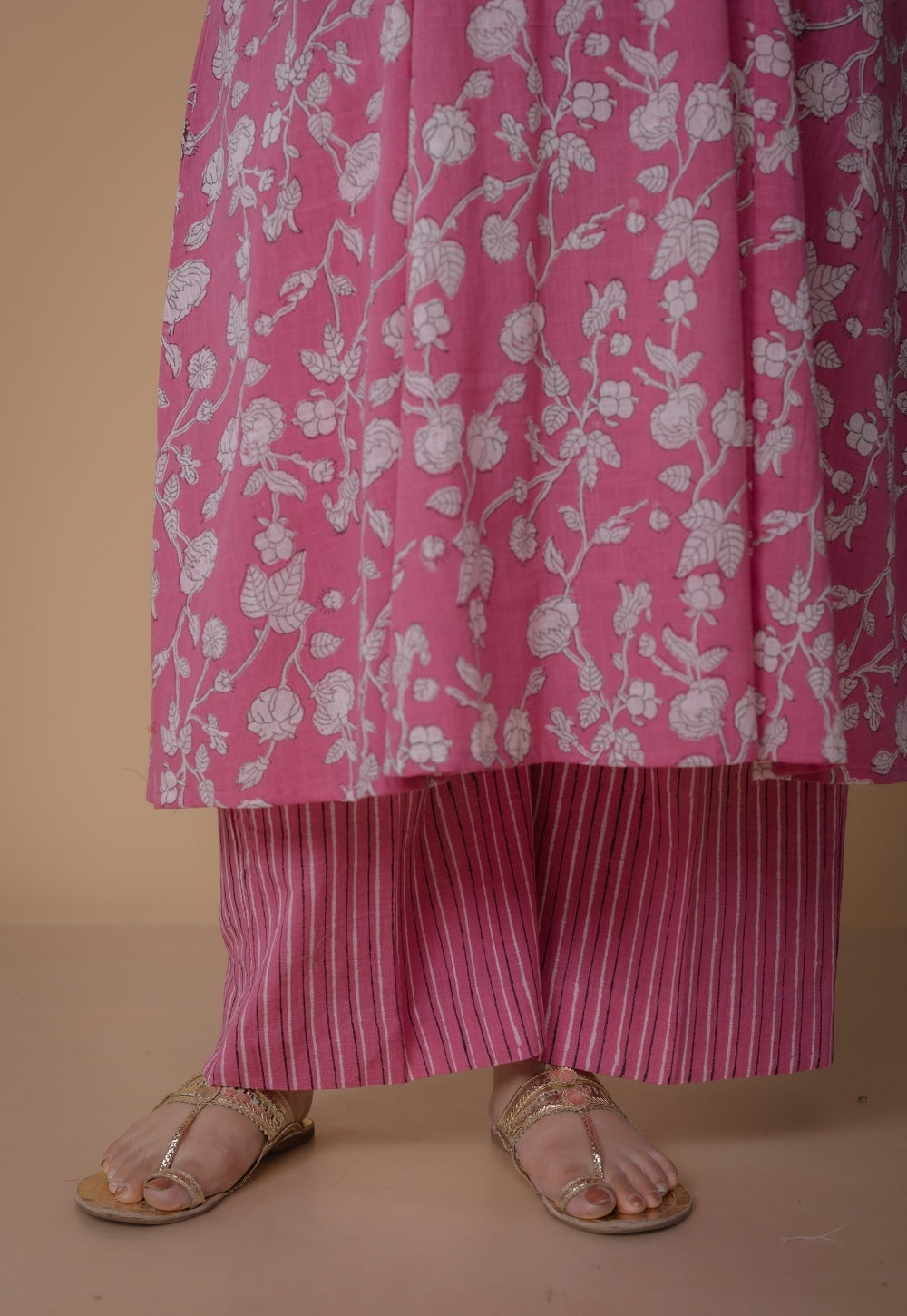 Norah Pink Dabu Slub Cotton Palazzo