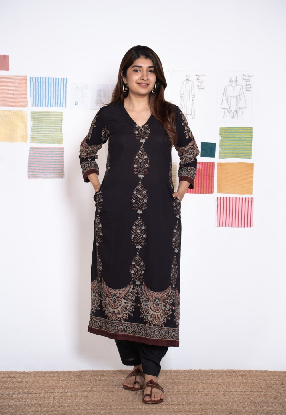 Elisha Black Ajrakh Cotton Straight Kurta