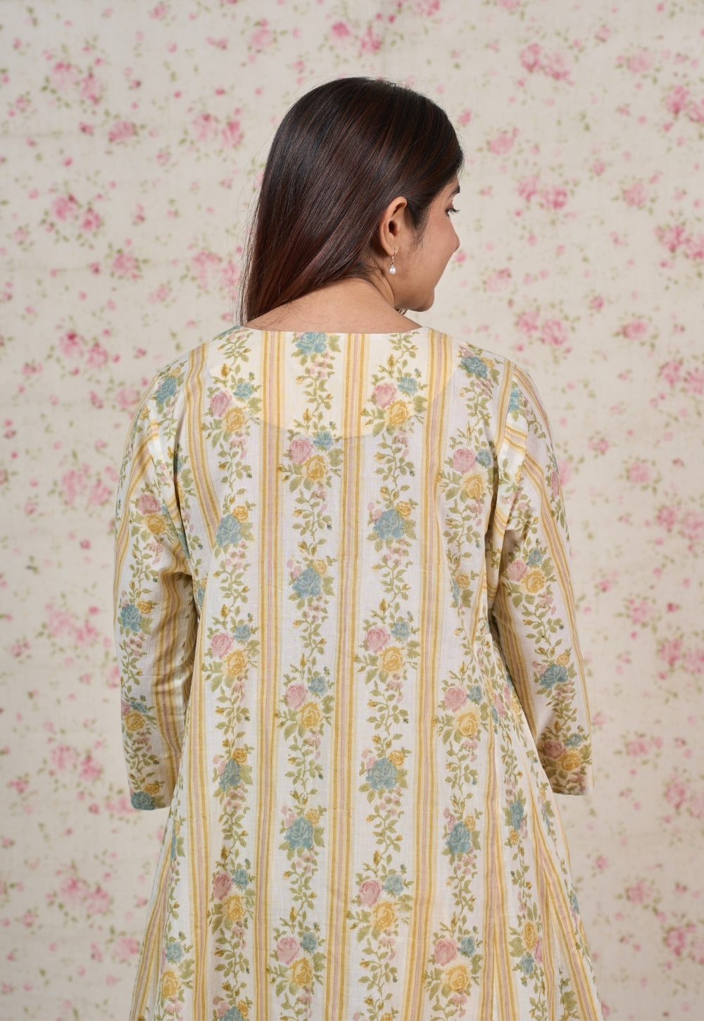 Ivy Yellow Sanganeri Mul Cotton Jhabbha Kali Kurta with Bead Work