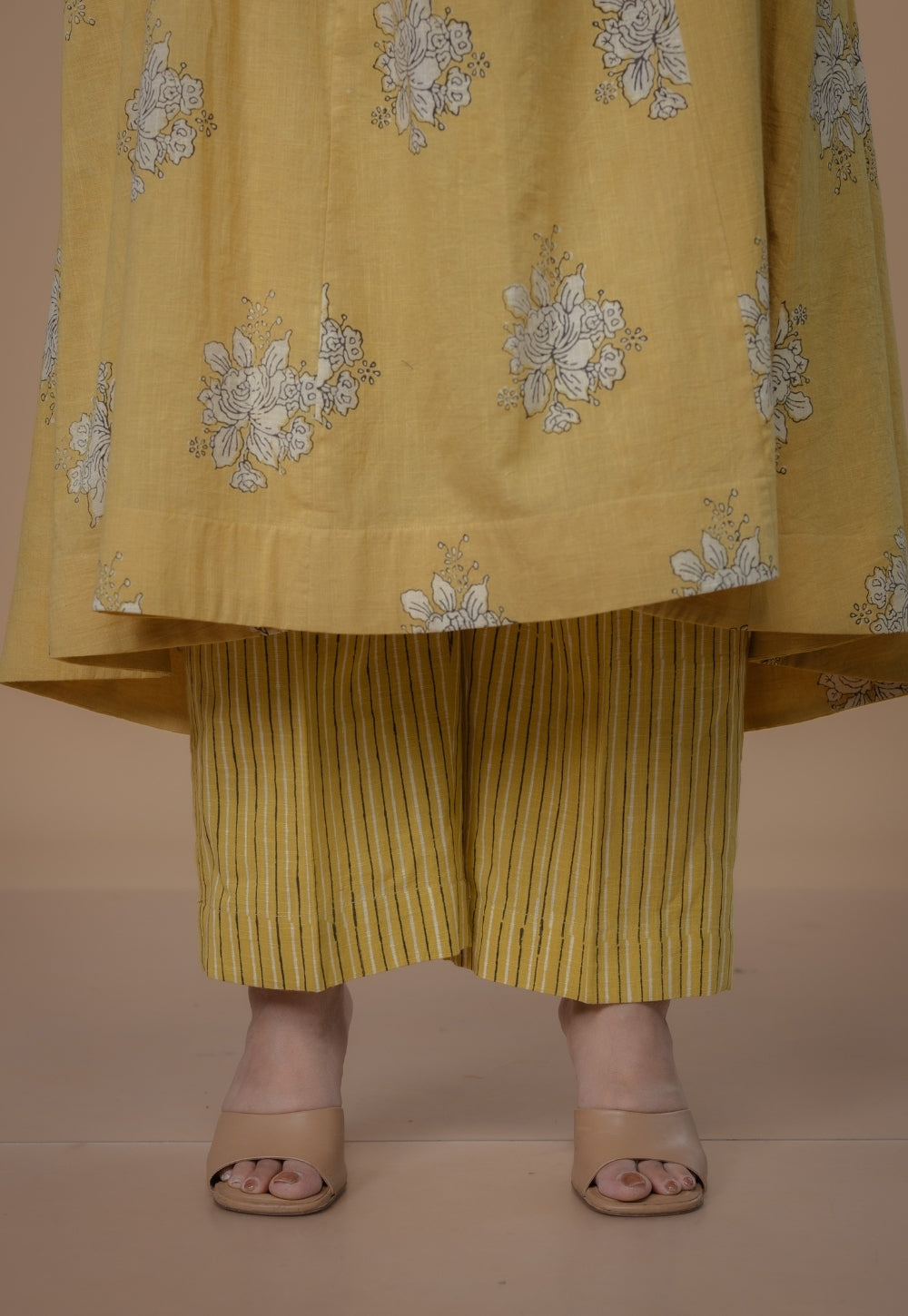 Yashi Yellow Dabu Slub Cotton Straight Pant