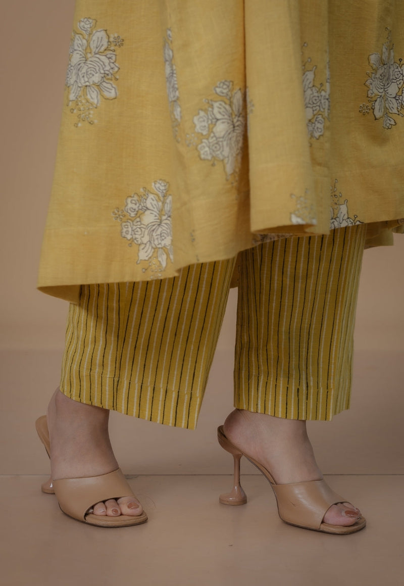 Yashi Yellow Dabu Slub Cotton Straight Pant