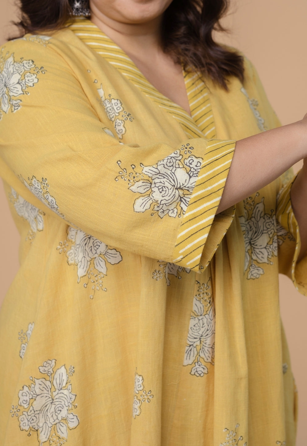 Sakhi Yellow Dabu Slub Cotton Kali Kurta