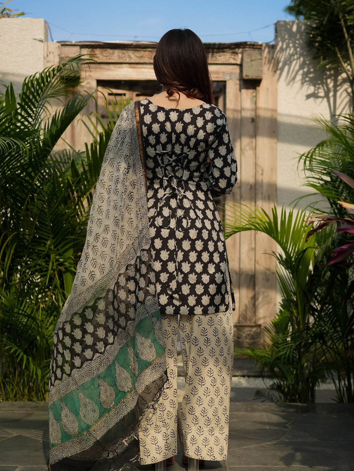 Jasmin Black Cotton Kurta Set with Farshi Salwar with Cotton Dupatta