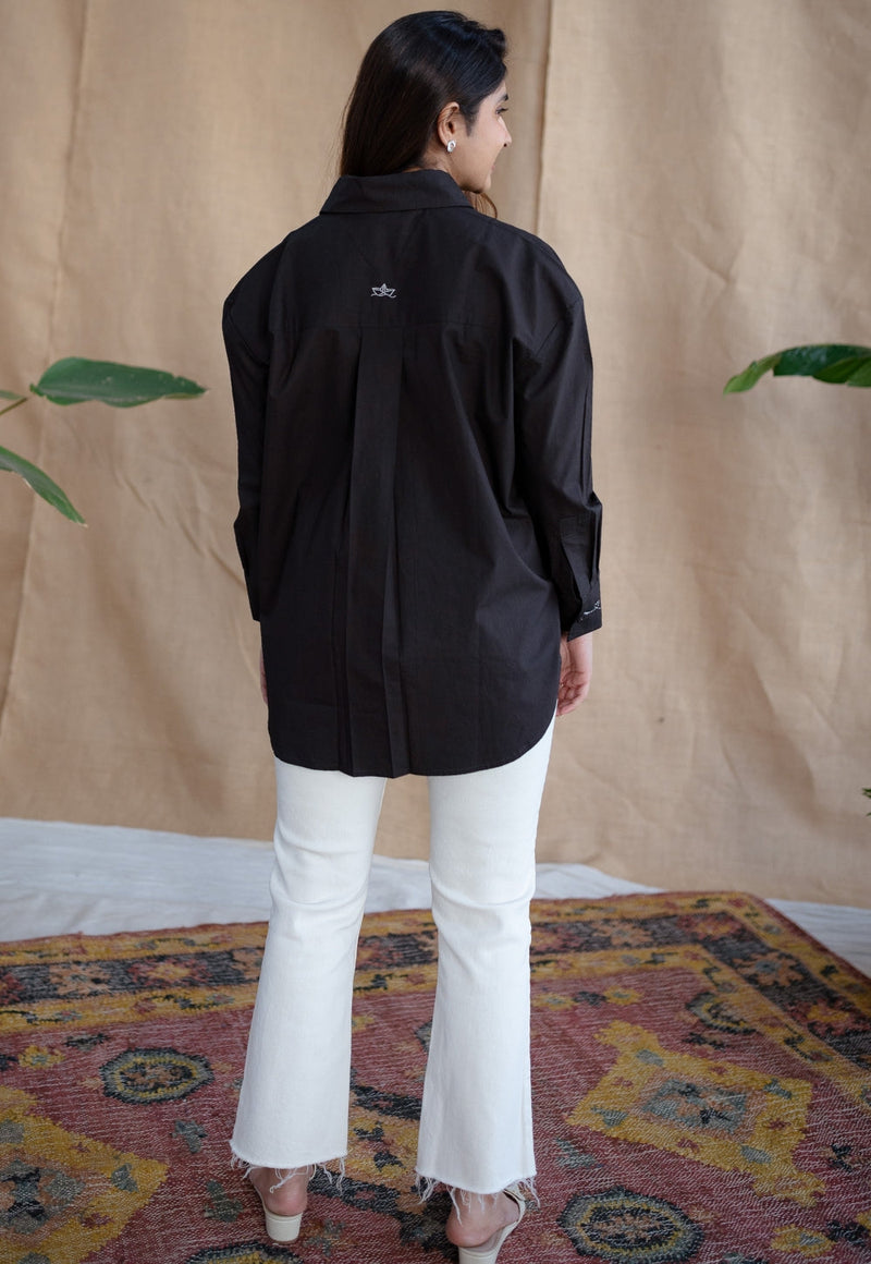 TIECO DyeVerse - Black Poplin Cotton Embroidered Shirt