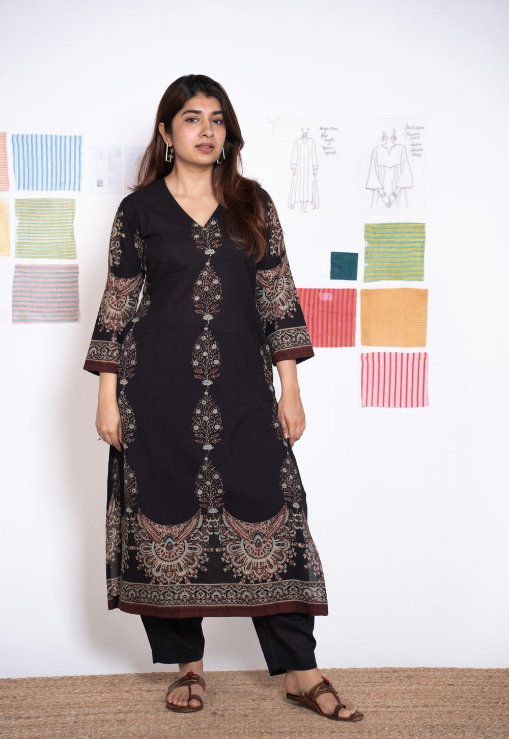 Elisha Black Ajrakh Cotton Straight Kurta