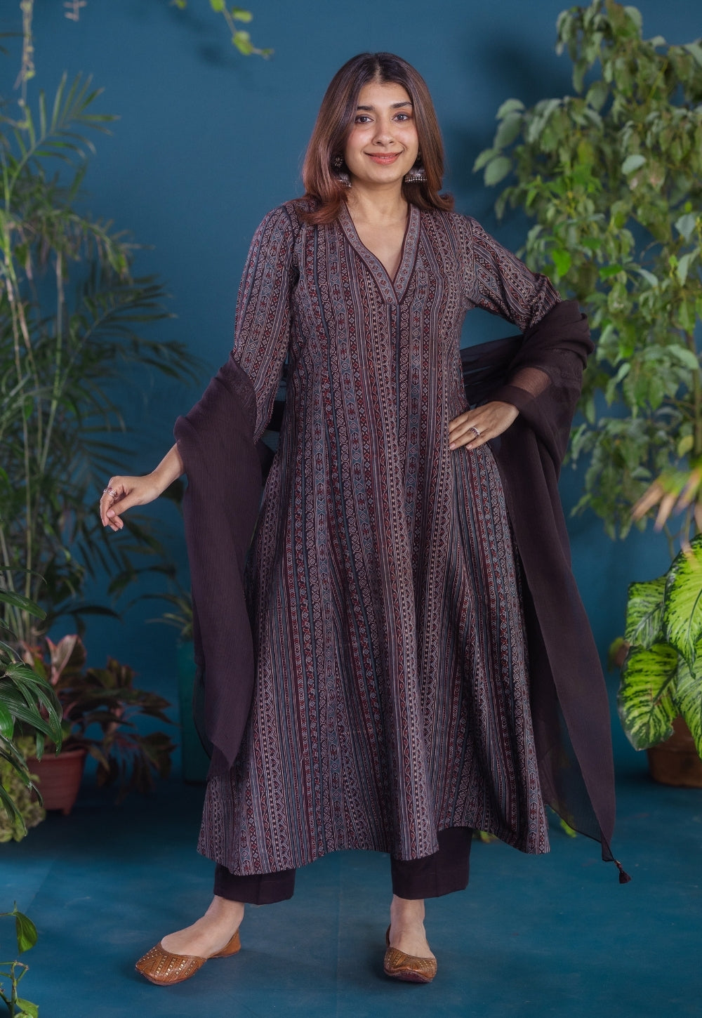 Jinal Black Ajrakh Cotton Kali Kurta