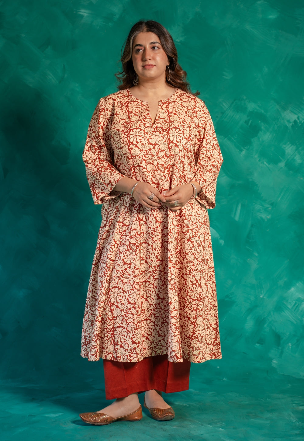 Malika Red Bagru Cotton Kali Kurta