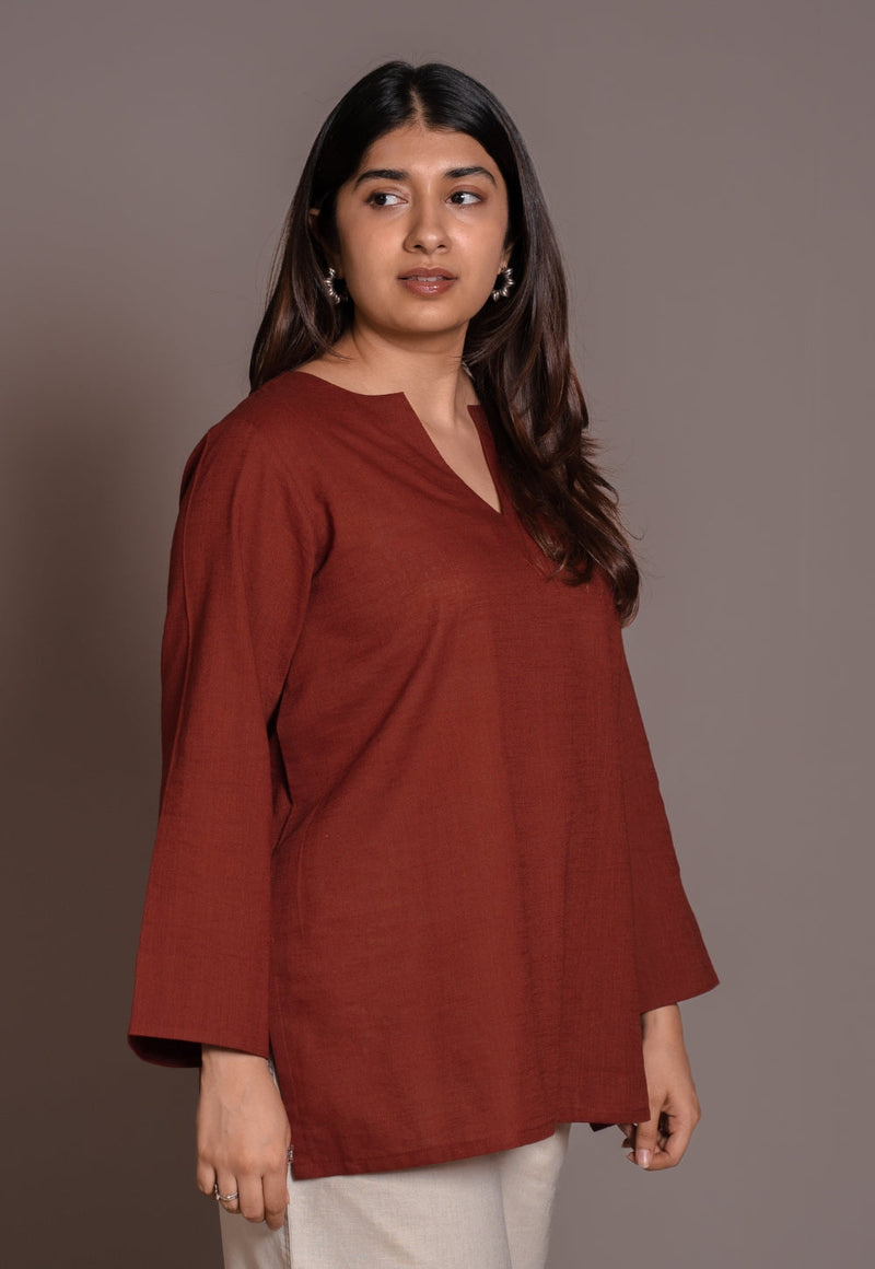 Madder Solid Slub Cotton Straight Short Top - DyeVerse