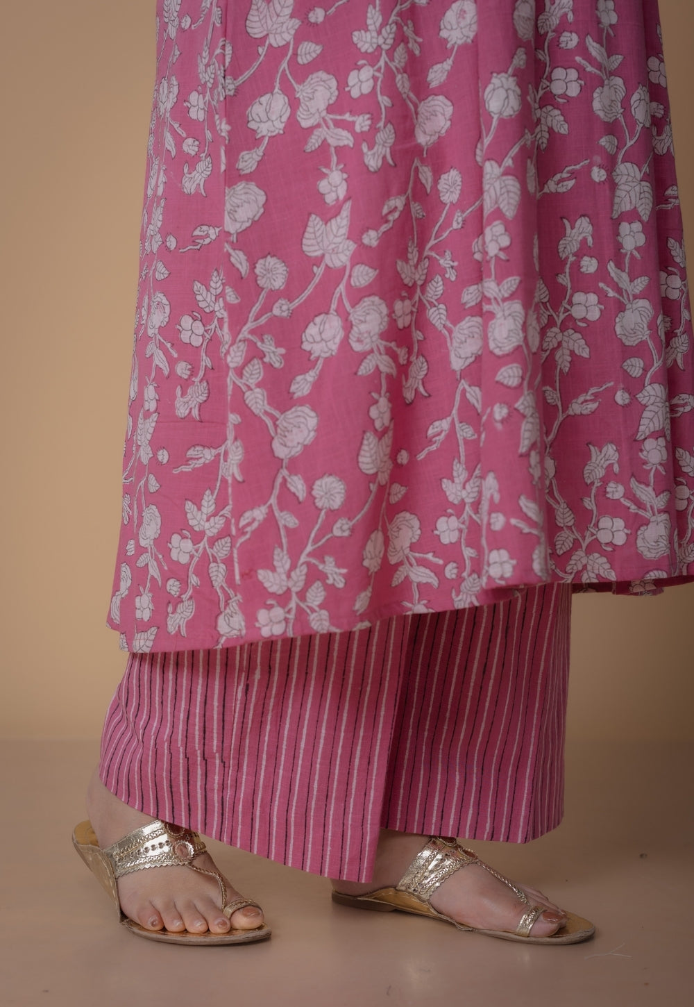 Norah Pink Dabu Slub Cotton Palazzo