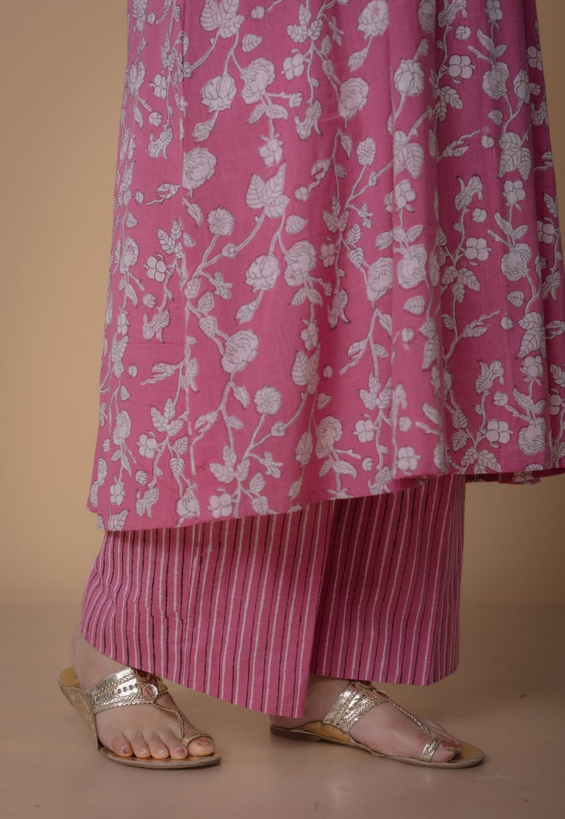 Norah Pink Dabu Slub Cotton Palazzo