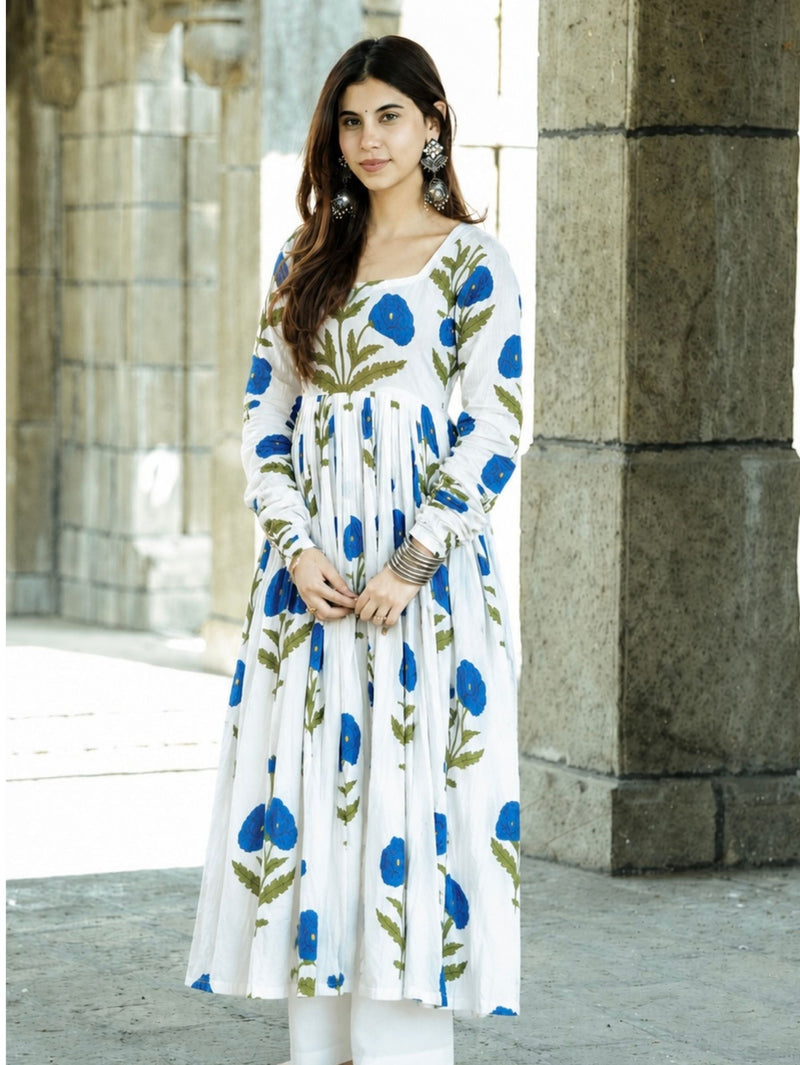Blue Traditional Cotton Gher Kameez