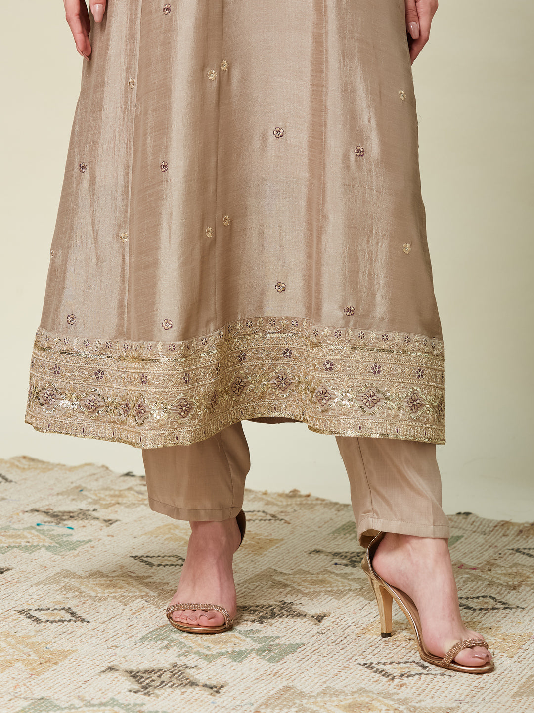 Mamitha baiju - Grey Embroidered Silk Anarkali Kurta With Purple Dupatta Set