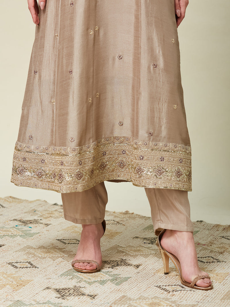 Mamitha baiju - Grey Embroidered Silk Anarkali Kurta With Purple Dupatta Set