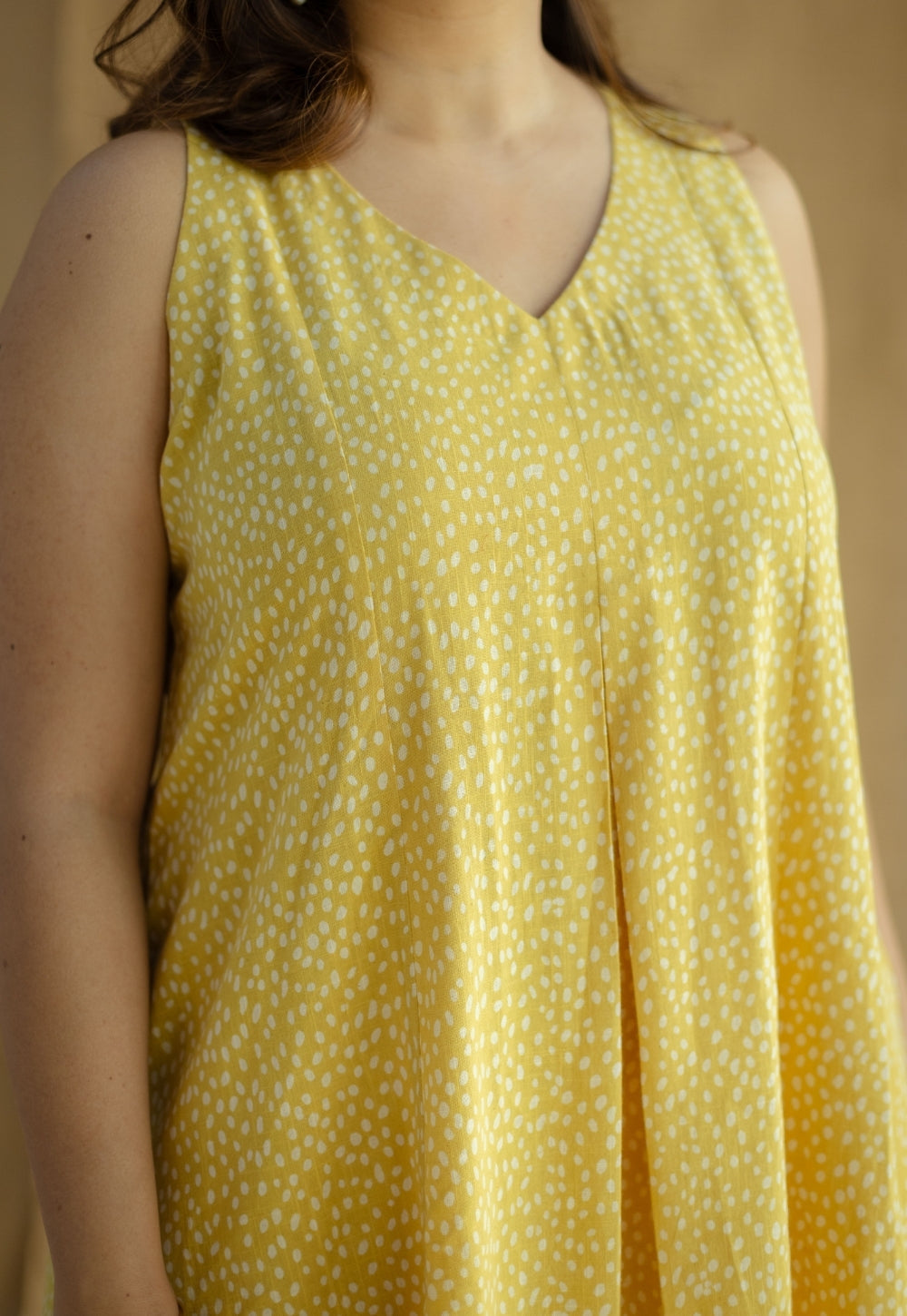 Aziza Mustard Hand Block Print Slub Cotton A Line Kurta