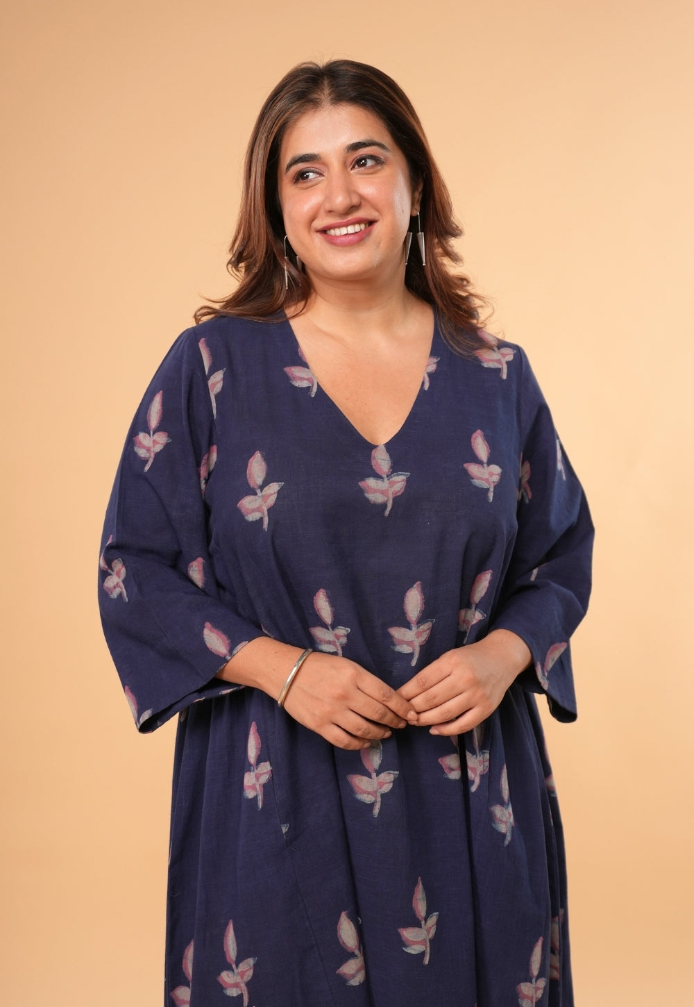 Vidya Blue Dabu Slub Cotton A Line Dress