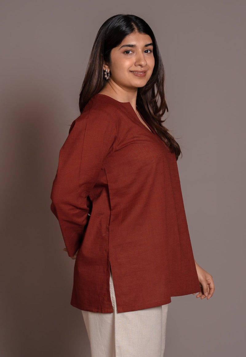 Madder Solid Slub Cotton Straight Short Top - DyeVerse
