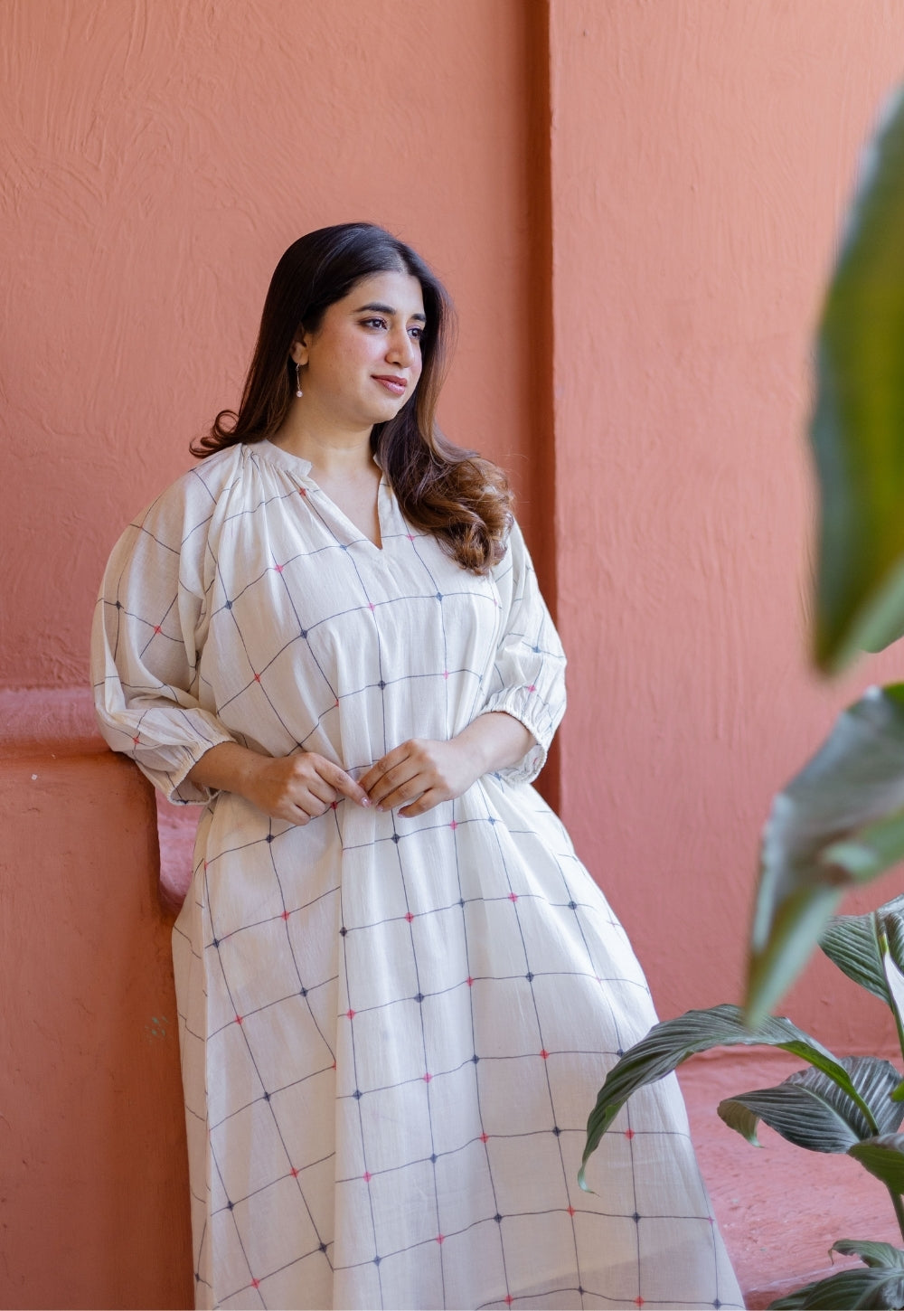 Eva Off White Jamdani Handloom Cotton Anti-Fit Dress