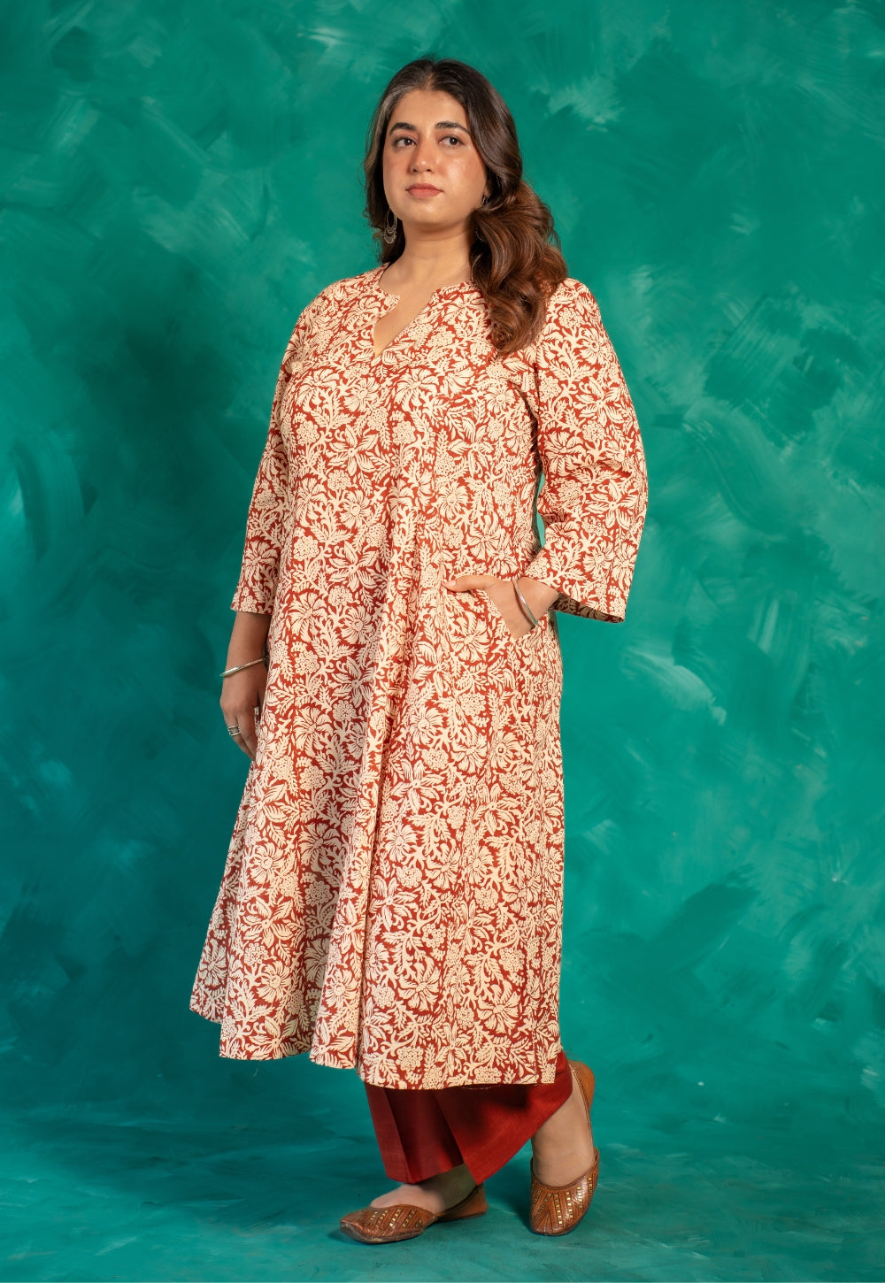 Malika Red Bagru Cotton Kali Kurta